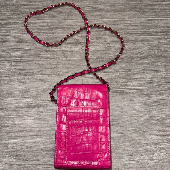 SCHUTZ Fuchsia Croc-Embossed Crossbody Bag with Bee Detail - Picture 2 of 4